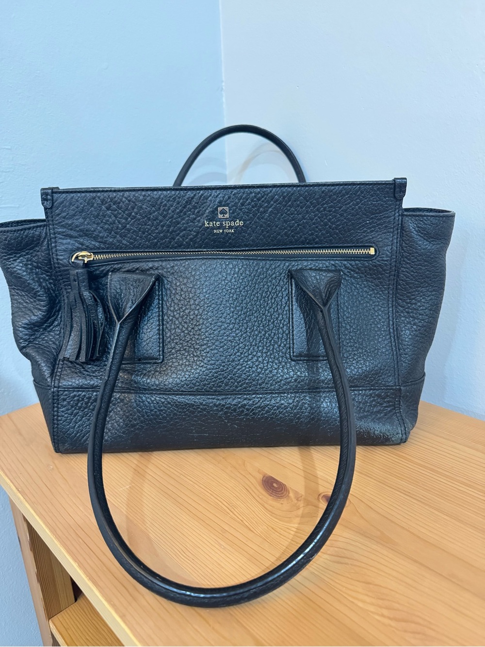 Kate Spade Black Pebbled Leather Southport Avenue Oden Tote